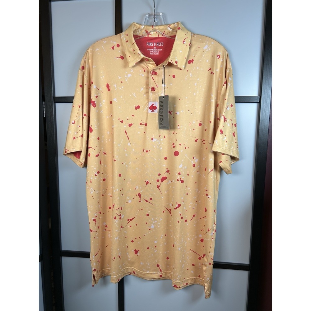 Pins‎ & Aces Men's Polo XXL Golf Shirt Yellow Paint Splatter  Short Sleeve